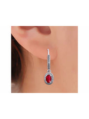 RYLOS Earrings For Women 925 Sterling Silver Earrings with Oval Shape Gemstone & Genuine Diamonds Dangling Earrings 6X4MM  Ruby October Birthstone Earring  Jewelry For Women  Silver Earrings