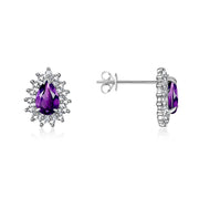 RYLOS Earrings For Women 925 Sterling Silver Earrings Gemstone & Genuine Diamonds Stud Earrings Pear Tear Drop Shape 6X4MM  Amethyst February Birthstone Earring  Jewelry For Women  Silver Earrings