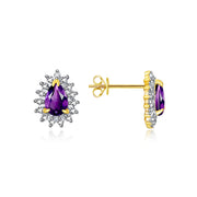 RYLOS Earrings For Women 925 Yellow Gold plated Silver Earrings Gemstone & Genuine Diamonds Stud Earrings Pear Tear Drop Shape 6X4MM  Amethyst  Birthstone   Jewelry For Women  Silver Earrings