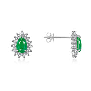 RYLOS Earrings For Women 925 Sterling Silver Earrings Gemstone & Genuine Diamonds Stud Earrings Pear Tear Drop Shape 6X4MM  Emerald  May Birthstone Earring  Jewelry For Women  Silver Earrings