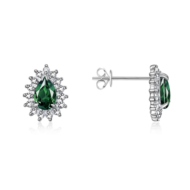 RYLOS Earrings For Women 925 Sterling Silver Earrings Gemstone & Genuine Diamonds Stud Earrings Pear Tear Drop Shape 6X4MM  Green Sapphire Birthstone Earring  Jewelry For Women  Silver Earrings