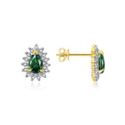 RYLOS Earrings For Women 925 Yellow Gold plated Silver Earrings Gemstone & Genuine Diamonds Stud Earrings Pear Tear Drop Shape 6X4MM  Green Sapphire  Birthstone   Jewelry For Women  Silver Earrings