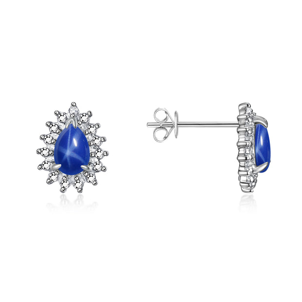 RYLOS Earrings For Women 925 Sterling Silver Earrings Gemstone & Genuine Diamonds Stud Earrings Pear Tear Drop Shape 6X4MM  Blue Star Sapphire Birthstone Earring  Jewelry For Women  Silver Earrings