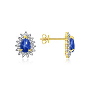 RYLOS Earrings For Women 925 Yellow Gold plated Silver Earrings Gemstone & Genuine Diamonds Stud Earrings Pear Tear Drop ShapeBlue Star Sapphire  Birthstone   Jewelry For Women  Silver Earrings