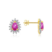 RYLOS Earrings For Women 925 Yellow Gold plated Silver Earrings Gemstone & Genuine Diamonds Stud Earrings Tear Drop Shape 6X4MM  Star Ruby Birthstone Earring  Jewelry For Women  Silver Earrings