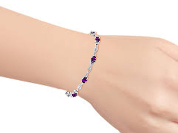 Rylos Tennis Bracelet with 6x4MM Birthstone Gemstones & Diamonds Sterling Silver 925 - Adjustable to 7-8" for Women - Friendship and Elegance in One.