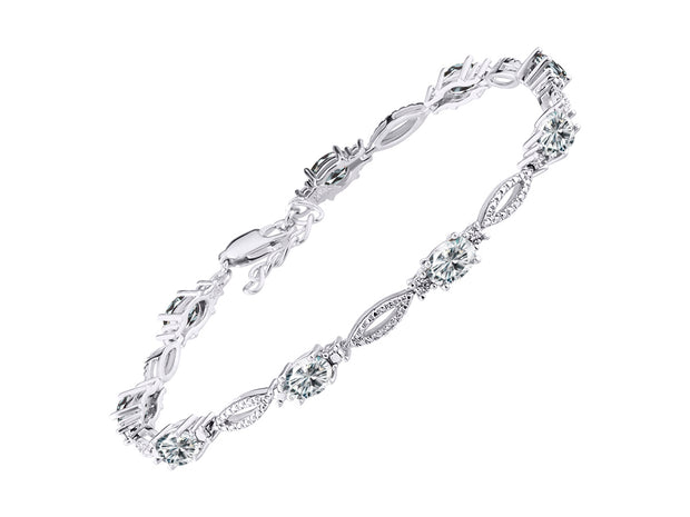 Rylos Tennis Bracelet with 6x4MM Birthstone Gemstones & Diamonds Sterling Silver 925 - Adjustable to 7-8" for Women - Friendship and Elegance in One.