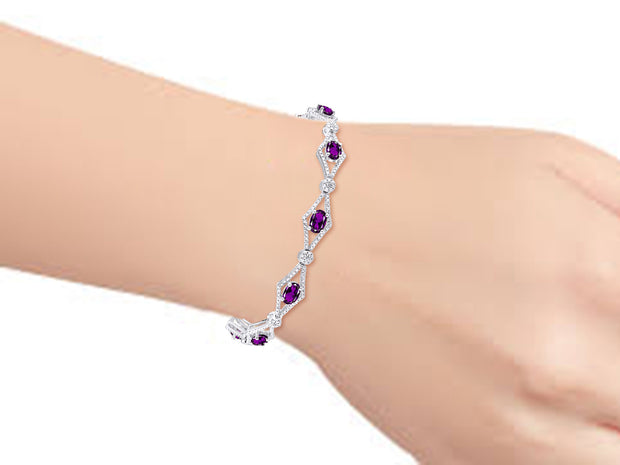 Rylos Women's 925 Sterling Silver Tennis Bracelet - Gemstone & Diamonds - Adjustable to Fit 7-8" Wrist - 9 Beautiful 6X4MM Birthstone Options - Stunning Jewelry for Women - Friendship Bracelets