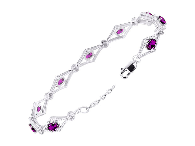 Rylos Women's 925 Sterling Silver Tennis Bracelet - Gemstone & Diamonds - Adjustable to Fit 7-8" Wrist - 9 Beautiful 6X4MM Birthstone Options - Stunning Jewelry for Women - Friendship Bracelets