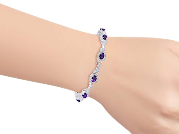 RYLOS Bracelets for Women 925 Silver Tennis Bracelet Gemstones & Halo of Diamonds Adjustable to Fit 7"-8" Wrist ,  9 Gorgeous  6X4MM Jewelry for Women Friendship Bracelets