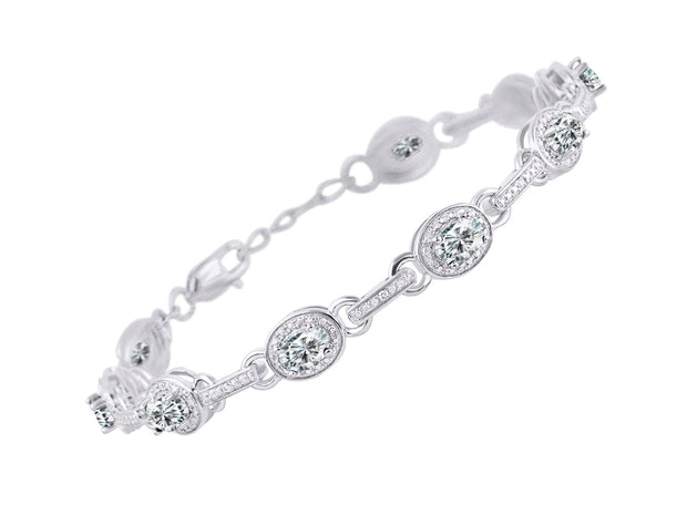 RYLOS Bracelets for Women 925 Silver Tennis Bracelet Gemstones & Halo of Diamonds Adjustable to Fit 7"-8" Wrist ,  9 Gorgeous  6X4MM Jewelry for Women Friendship Bracelets