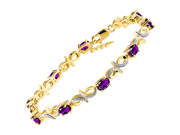 Rylos Matching Jewelry Yellow Gold Plated Silver Love Knot Set: Tennis Bracelet, Ring & Necklace. Gemstone & Diamonds, 7"-8" Wrist & 18" Chain, 9X7MM & 6X4MM Birthstone; Sizes 5-10