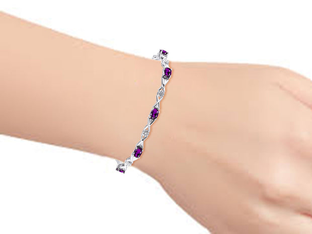 Rylos Bracelets for Women 925 Sterling Silver XOXO Hugs & Kisses Tennis Bracelet Gemstone & Genuine Diamonds Adjustable to Fit 7"-8" Wrist, 10 Gorgeous 6X4MM Jewelry for Women Friendship Bracelets