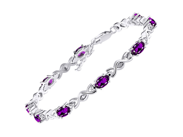 Rylos Matching Jewelry Hugs & Kisses Infinity Set: Sterling Silver Tennis Bracelet, Ring & Necklace. Gemstone & Diamonds, 7-8" Wrist & 18" Chain. 6X4MM Birthstone; Sizes 5-10