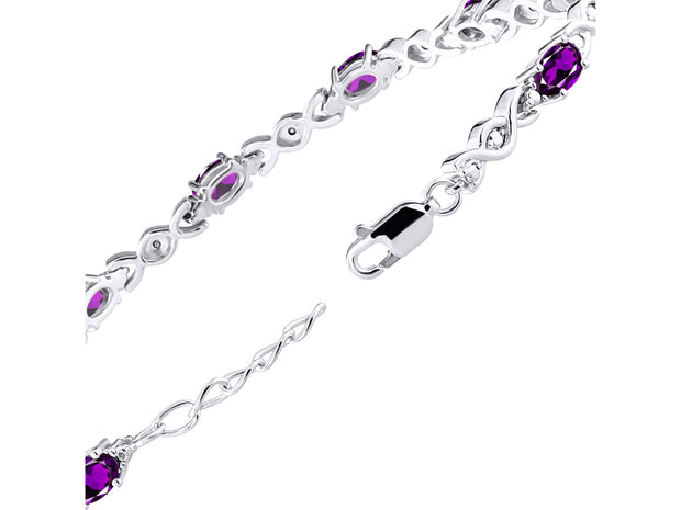 Rylos Bracelets for Women 925 Sterling Silver XOXO Hugs & Kisses Tennis Bracelet Gemstone & Diamonds Adjustable to Fit 7"-8" Wrist, 10 Gorgeous 6X4MM Jewelry for Women Friendship Bracelets