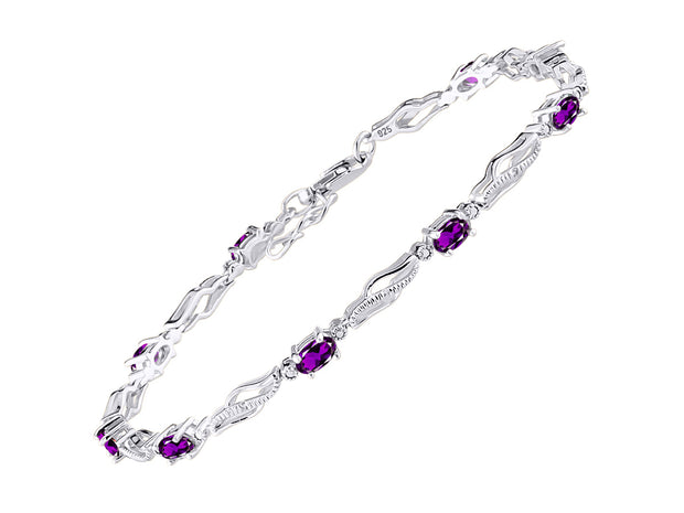 Rylos Matching Jewelry Infinity Wave Set: Sterling Silver Tennis Bracelet, Ring & Necklace. Gemstone & Diamonds, Adjustable 7"-8" Wrist & 18" Chain. Birthstone Ring Sizes 5-10