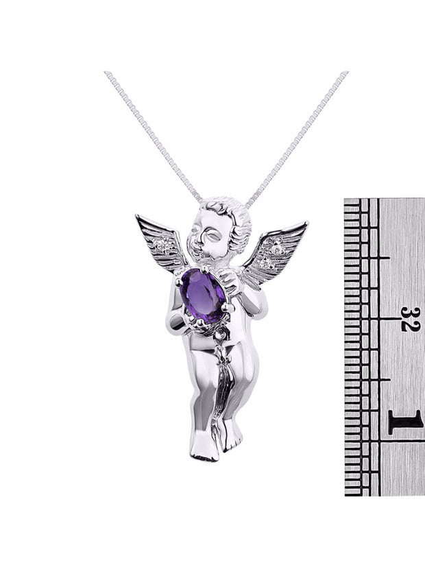 Rylos Guardian Angel Necklace with 6X4MM Gemstone & Diamonds on 18" Chain -Sterling Silver Birthstone Pendant