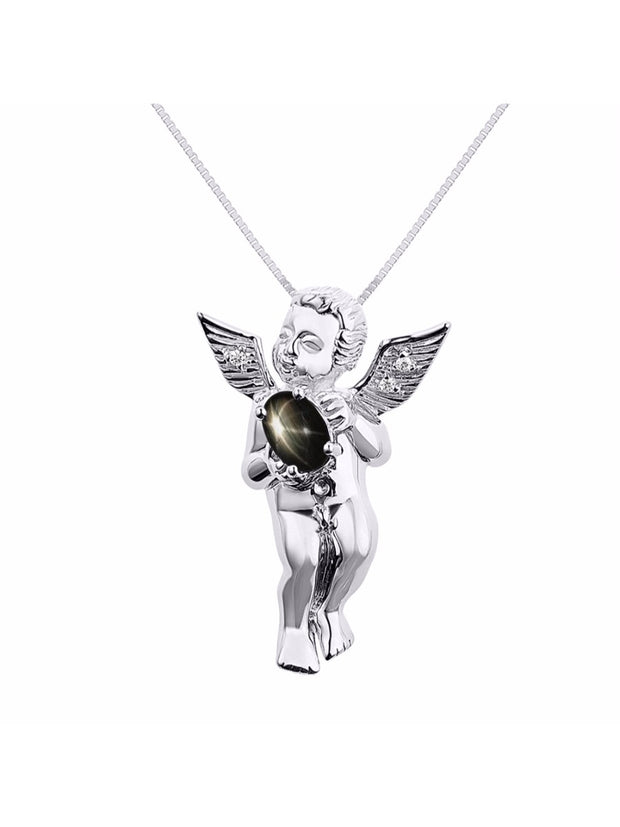 Rylos Guardian Angel Necklace with 6X4MM Gemstone & Diamonds on 18" Chain -Sterling Silver Birthstone Pendant