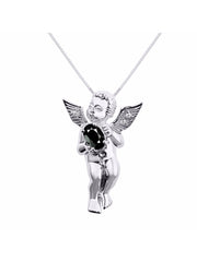 Rylos Guardian Angel Necklace with 6X4MM Gemstone & Diamonds on 18" Chain -Sterling Silver Birthstone Pendant