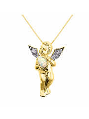 Rylos Guardian Angel Necklace with 6X4MM Gemstone & Diamonds on 18" Chain -Sterling Silver Birthstone Pendant