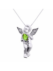 Rylos Guardian Angel Necklace with 6X4MM Gemstone & Diamonds on 18" Chain -Sterling Silver Birthstone Pendant