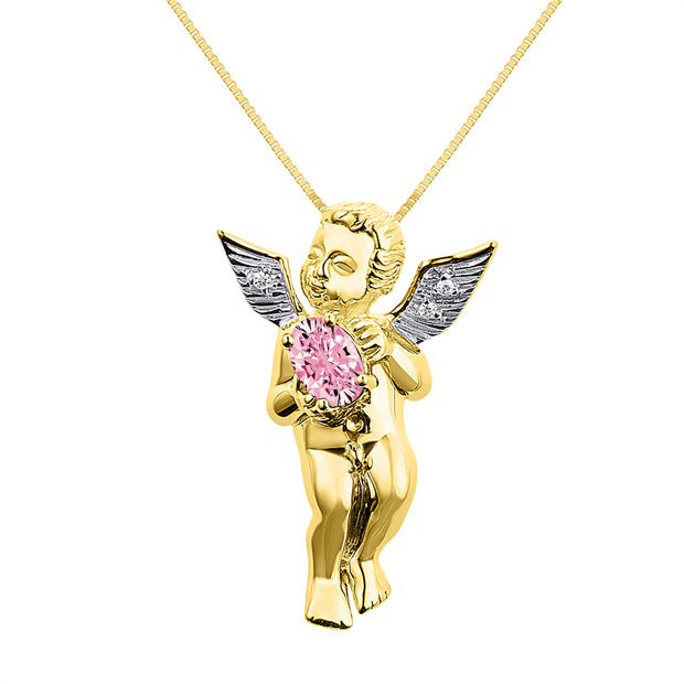 Rylos Guardian Angel Necklace with 6X4MM Gemstone & Diamonds on 18" Chain -Sterling Silver Birthstone Pendant