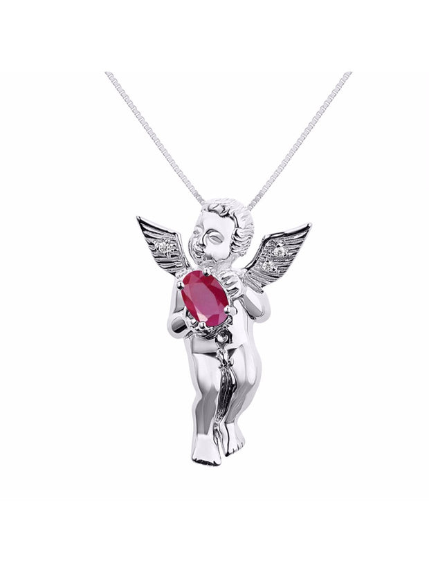 Rylos Guardian Angel Necklace with 6X4MM Gemstone & Diamonds on 18" Chain -Sterling Silver Birthstone Pendant