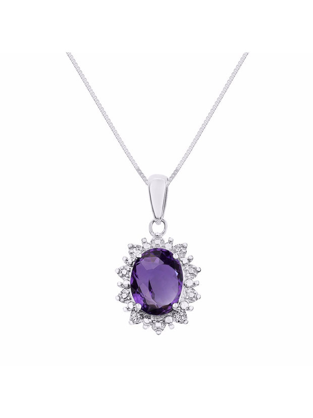 Rylos Princess Diana Inspired Necklace: Gemstone & Diamond Sterling Silver Pendant, 18 Chain, 9X7MM Birthstone, Women's Jewelry