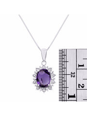 Rylos Women's 14K White Gold Princess Diana Ring & Pendant Necklace Set. Gemstone & Diamonds, 9X7MM Birthstone. 2 PC Perfectly Matched Gold Jewelry, Sizes 5-10