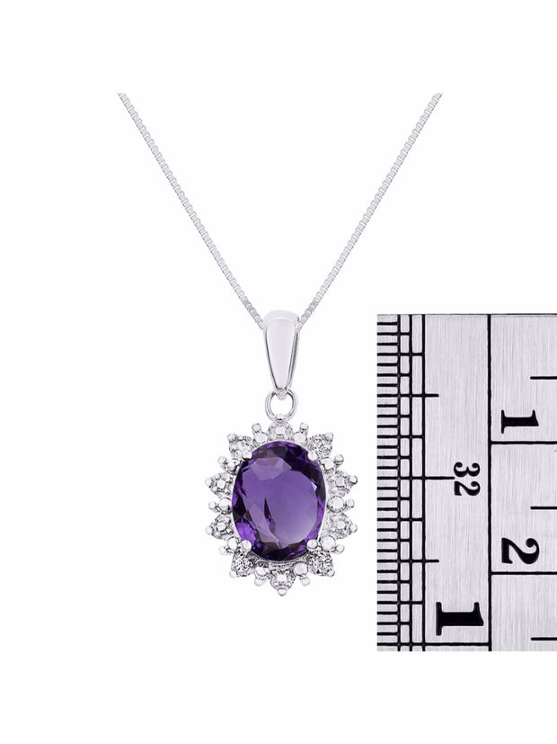 Rylos Princess Diana Inspired Necklace: Gemstone & Diamond Sterling Silver Pendant, 18 Chain, 9X7MM Birthstone, Women's Jewelry