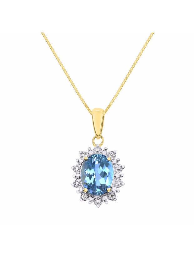 RYLOS Necklaces for Women Gold 14K  Princess Diana Inspired Necklace Gemstone & Genuine Diamonds Pendant With 18" Chain 9X7MM  Birthstone  Womens Jewelry Gold Necklaces For Women