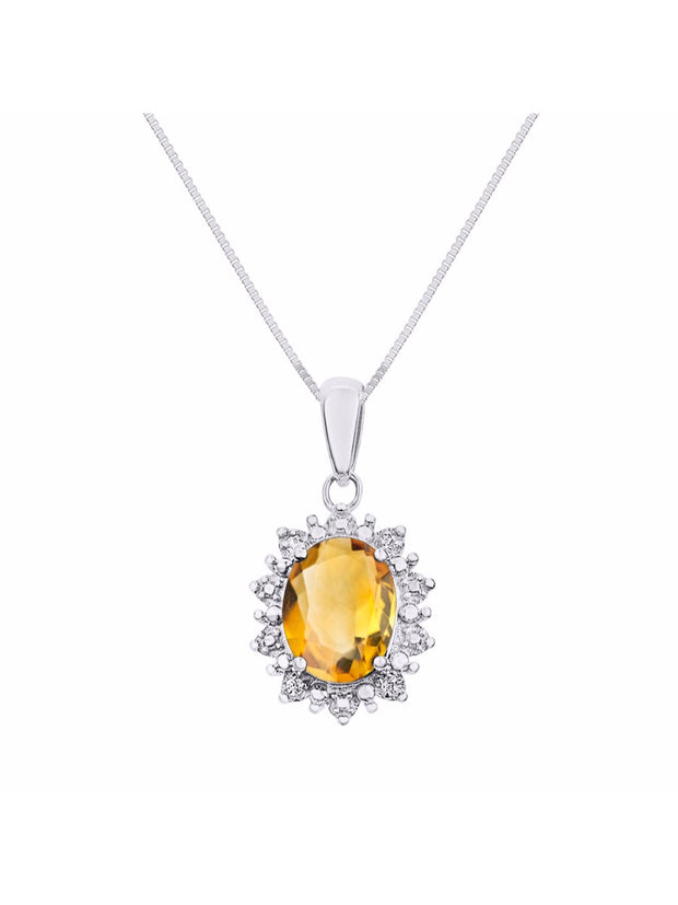 Rylos Princess Diana Inspired Necklace: Gemstone & Diamond Sterling Silver Pendant, 18 Chain, 9X7MM Birthstone, Women's Jewelry