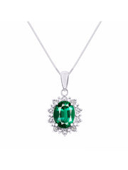 Rylos Princess Diana Inspired Necklace: Gemstone & Diamond Sterling Silver Pendant, 18 Chain, 9X7MM Birthstone, Women's Jewelry