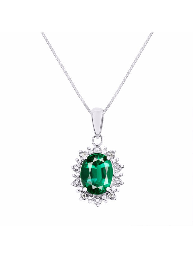 Rylos Princess Diana Inspired Necklace: Gemstone & Diamond Sterling Silver Pendant, 18 Chain, 9X7MM Birthstone, Women's Jewelry