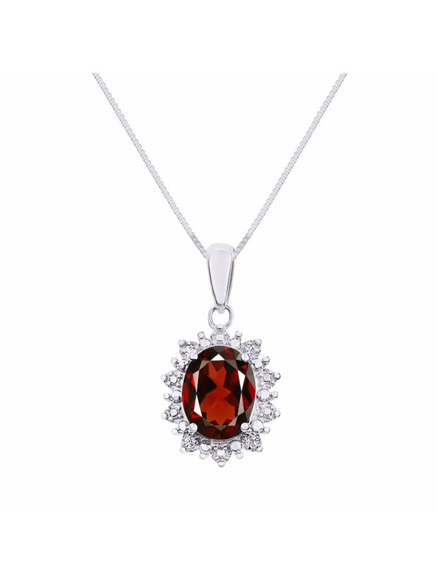 Rylos Princess Diana Inspired Necklace: Gemstone & Diamond Sterling Silver Pendant, 18 Chain, 9X7MM Birthstone, Women's Jewelry