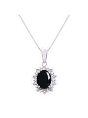 Rylos Princess Diana Inspired Necklace: Gemstone & Diamond Sterling Silver Pendant, 18 Chain, 9X7MM Birthstone, Women's Jewelry