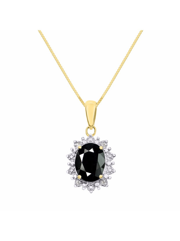 Rylos Princess Diana Inspired Necklace: Gemstone & Diamond Sterling Silver Pendant, 18 Chain, 9X7MM Birthstone, Women's Jewelry