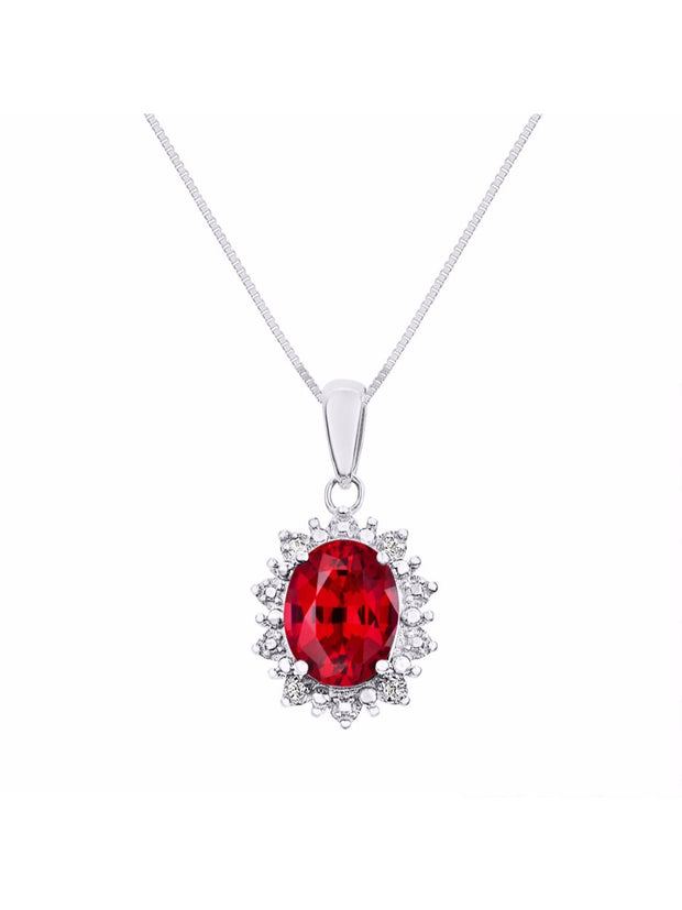 Rylos Princess Diana Inspired Necklace: Gemstone & Diamond Sterling Silver Pendant, 18 Chain, 9X7MM Birthstone, Women's Jewelry