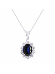 Rylos Princess Diana Inspired Necklace: Gemstone & Diamond Sterling Silver Pendant, 18 Chain, 9X7MM Birthstone, Women's Jewelry