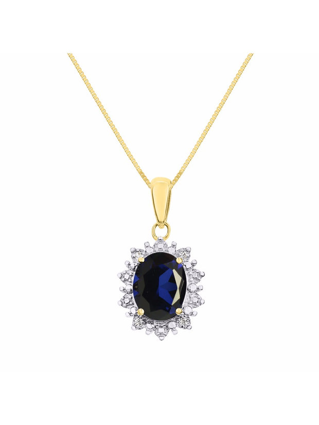 Rylos Princess Diana Inspired Necklace: Gemstone & Diamond Sterling Silver Pendant, 18 Chain, 9X7MM Birthstone, Women's Jewelry