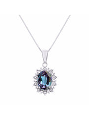 Rylos Princess Diana Inspired Necklace: Gemstone & Diamond Sterling Silver Pendant, 18 Chain, 9X7MM Birthstone, Women's Jewelry