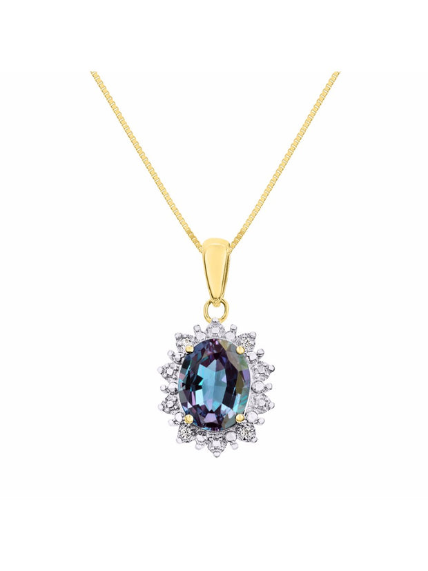 Rylos Princess Diana Inspired Necklace: Gemstone & Diamond Sterling Silver Pendant, 18 Chain, 9X7MM Birthstone, Women's Jewelry