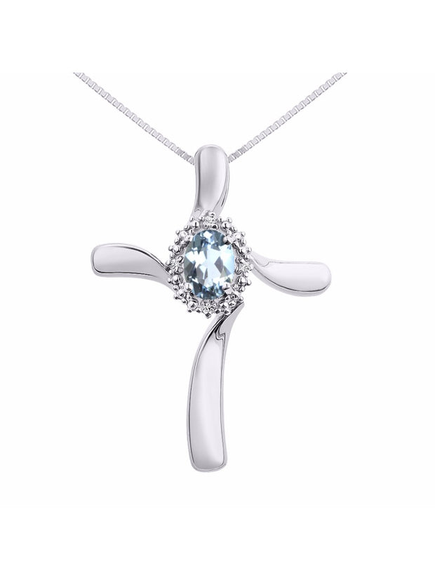 Rylos Sterling Silver Cross Necklace: Gemstone & Diamond Pendant, 18" Chain, 7X5MM Birthstone, Elegant Women's Jewelry