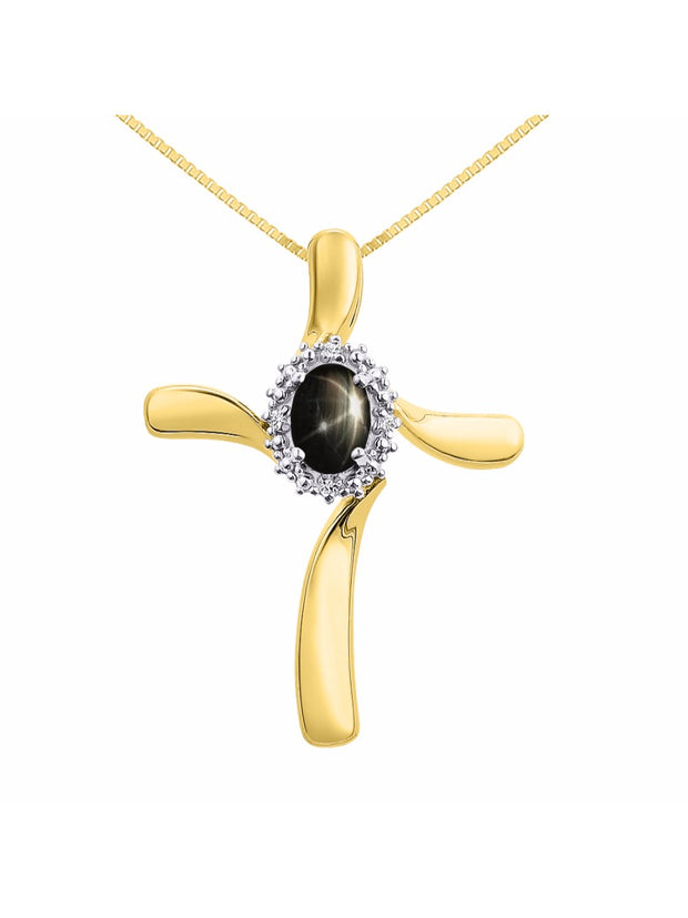 Rylos Sterling Silver Cross Necklace: Gemstone & Diamond Pendant, 18" Chain, 7X5MM Birthstone, Elegant Women's Jewelry