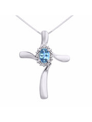 Rylos Sterling Silver Cross Necklace: Gemstone & Diamond Pendant, 18" Chain, 7X5MM Birthstone, Elegant Women's Jewelry