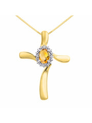 Rylos Sterling Silver Cross Necklace: Gemstone & Diamond Pendant, 18" Chain, 7X5MM Birthstone, Elegant Women's Jewelry