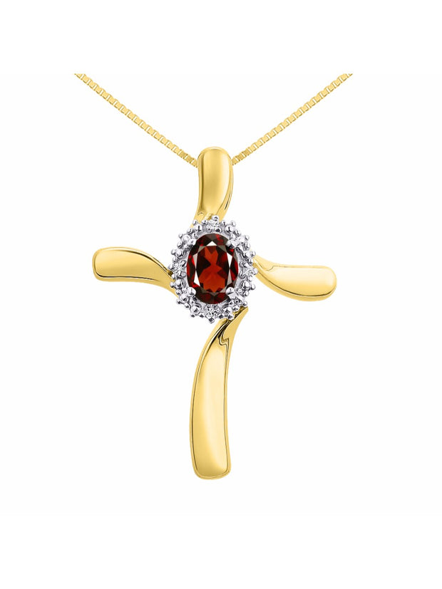 Rylos Sterling Silver Cross Necklace: Gemstone & Diamond Pendant, 18" Chain, 7X5MM Birthstone, Elegant Women's Jewelry