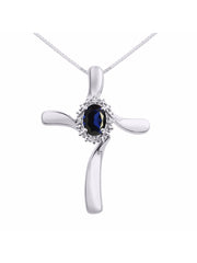 Rylos Sterling Silver Cross Necklace: Gemstone & Diamond Pendant, 18" Chain, 7X5MM Birthstone, Elegant Women's Jewelry