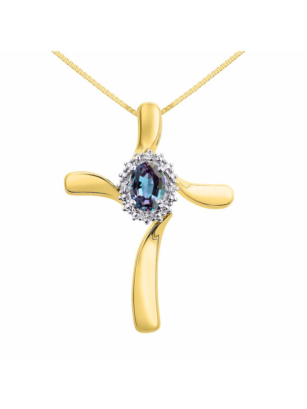 Rylos Sterling Silver Cross Necklace: Gemstone & Diamond Pendant, 18" Chain, 7X5MM Birthstone, Elegant Women's Jewelry