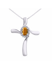 Rylos Sterling Silver Cross Necklace: Gemstone & Diamond Pendant, 18" Chain, 7X5MM Birthstone, Elegant Women's Jewelry